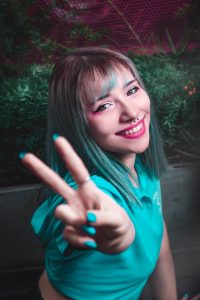 Woman with Blue Colored Hair Smiling